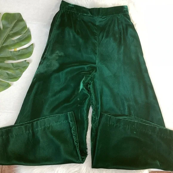 Vintage 1970’s Green Velvet Wide Leg Pants Christmas Alex Coleman California - Picture 8 of 14